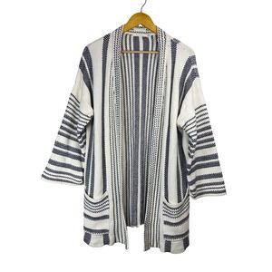 Ellison Womens Striped Open Front Cardigan Sweater Textured Knit‎ L Boho Coastal